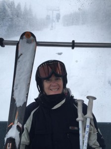 Arlene Somerton Smith inside a gondola on its way up Reverstoke. 